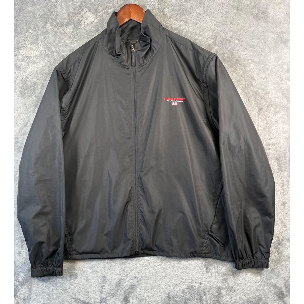 VTG Polo Sport Ralph Lauren Windbreaker Jacket Mens XXL Black Full Zip Vest